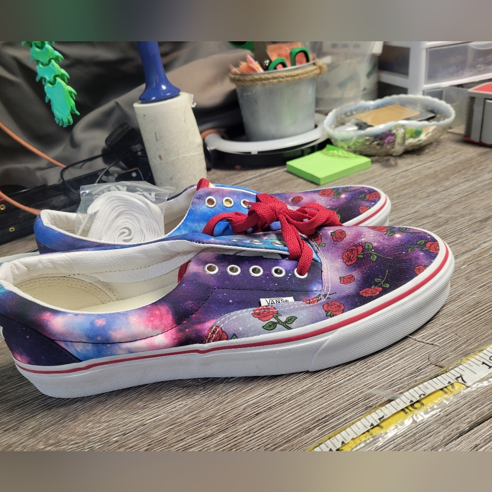 Vans Eras NEW Custom Pluck Daddy Roses/checkers/Space Patterns Mens Size 11 Shoe